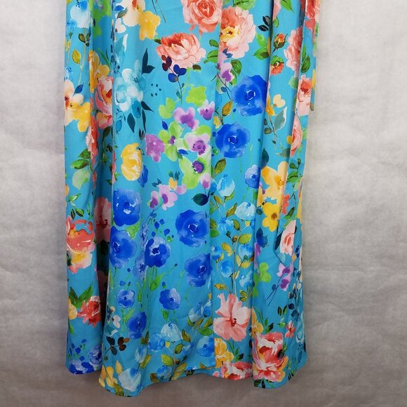 Eshakti Wrap Dress Midi S Dolman Sleeve Blue Floral Print Crepe Lined Tie Waist - Picture 6 of 16
